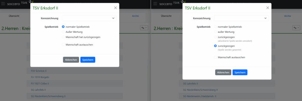 Wertung bei Rückzug einer Mannschaft