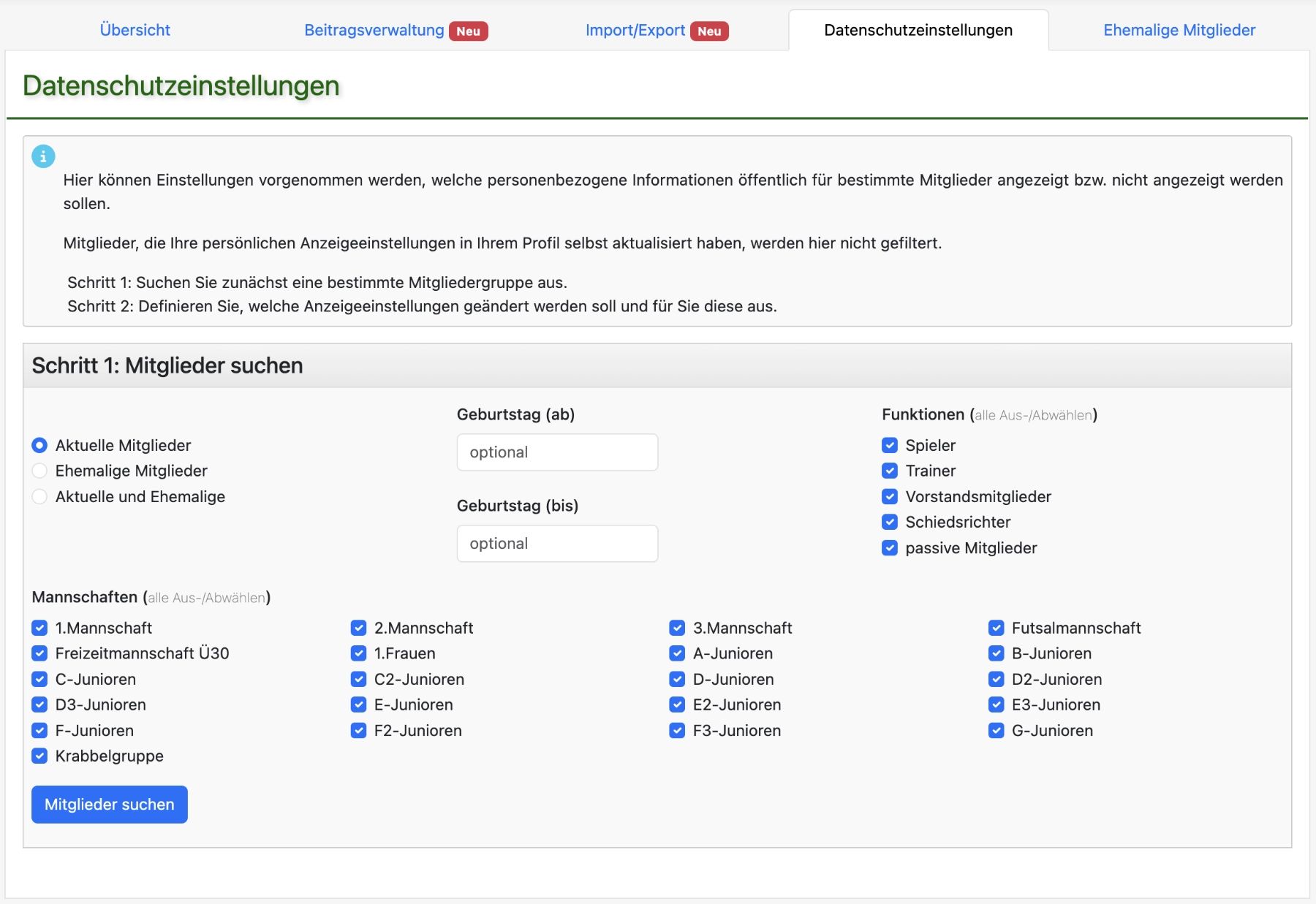 Datenschutzeinstellungen von soccero