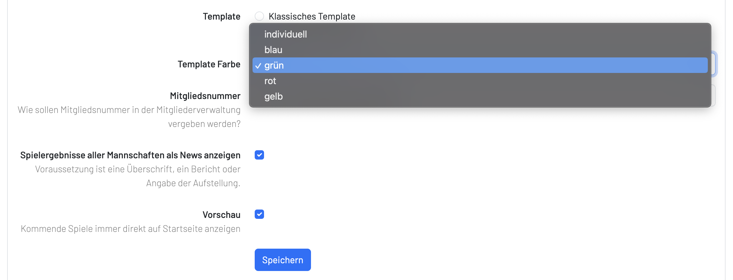 Einstellungen Layout
